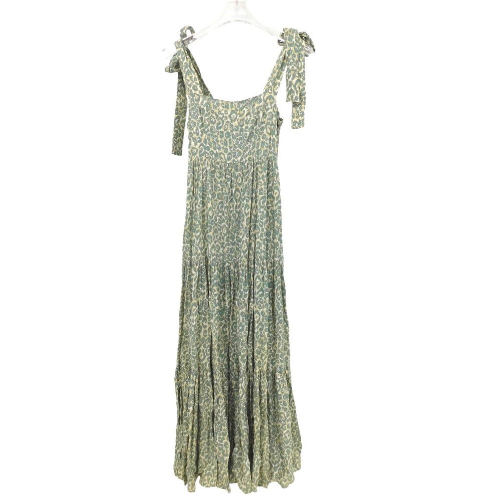 ASPIGA Dress Size Medium Sage Green‎ Tabitha Leopard Animal Print Tiered Maxi